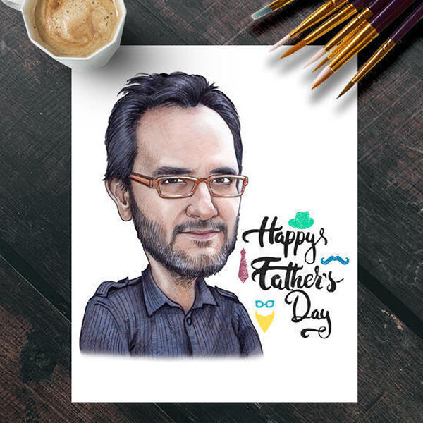 Tištěný plakát ke Dni otců - barevná karikatura táty z fotografie
