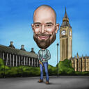 Dessin de caricature dans un style coloré avec fond de ville
