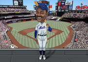 Fan on Baseball Stadium Caricature