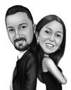Anniversario di 2 anni - Disegno di caricatura di coppia in stile digitale in bianco e nero da foto