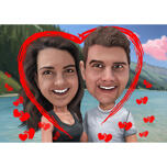 Карикатура романтической пары в отпуске