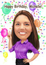 Personas dzimšanas dienas karikatūras dāvana ar konfeti fonu 25 gadadienā