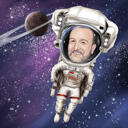 Retrato de caricatura de astronauta personalizado em estilo colorido com fundo de galáxia