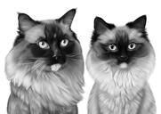 Retrato de caricatura de gatos en estilo blanco y negro