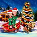 Couple as Elves in Sleigh Caricature