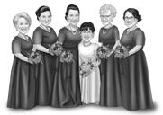 Karikatuurgeschenk voor bruidsmeisjes van foto's: zwart-witstijl