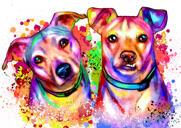Pes pár karikatura portrét v jasném akvarelu stylu z fotografií