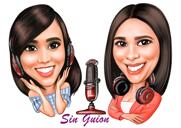 Twee personen podcast interview cartoon