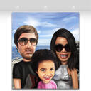 Family with Kids Colored Caricature with Background on Canvas