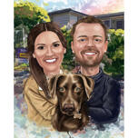 Couple with Pet in Natural Watercolors with Custom Background
