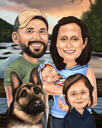 Portrait de famille de dessin animé avec des animaux domestiques