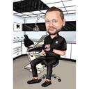 Sitzend auf Stuhl Zahnarzt Karikatur mit Büro-Hintergrund
