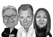 Colleagues Cartoon Caricature in Black and White Style from Photos