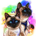 Retrato de casal de gato em aquarela