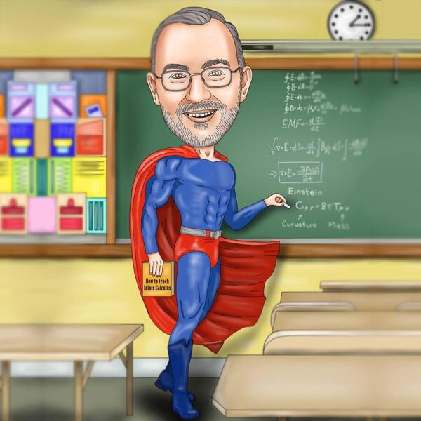 Matematik Öğretmeni Süper Kahraman Karikatürü
