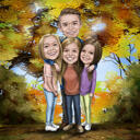 Retrato de desenho animado de família em corpo inteiro com fundo de outono