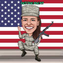 Pilna ķermeņa militāra sieviešu karikatūra ar karogu