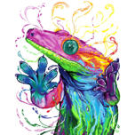 سحلية الحرباء كاريكاتير الزواحف في نمط الألوان المائية من الصورة