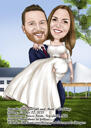 Caricatura de convite de casamento de casal personalizado em estilo exagerado engraçado de fotos