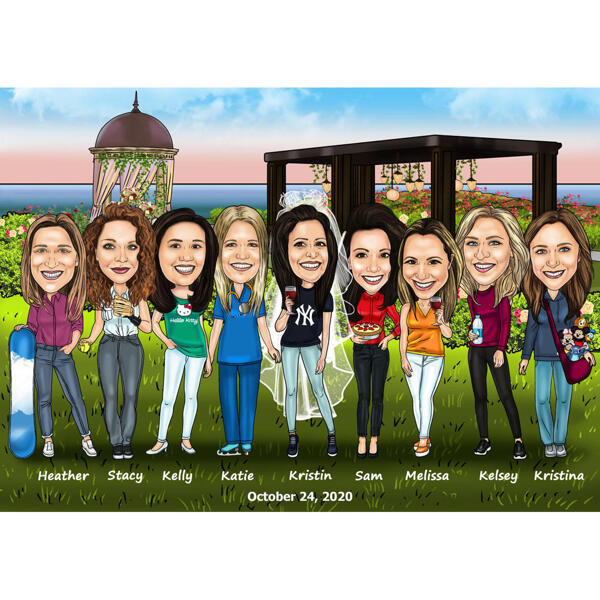Bridesmaids Caricature Gift with Personalized Hobbies and Writting