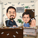 Far och 2 barn tecknad karikatyrpresent i färgstil från foton