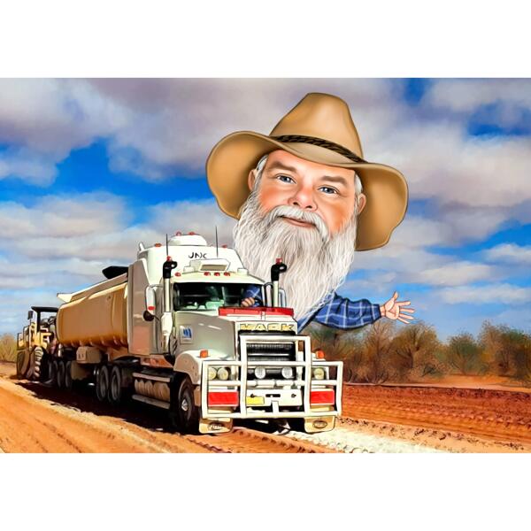 Truck Driver Caricature on Custom Background