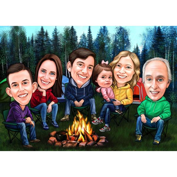 Caricatura de campamento familiar