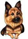 Head and Shoulders German Shepherd Cartoon Drawing from Photo in Color Style