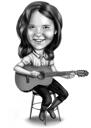 Full Body Female Caricature in Black and White Style with Background