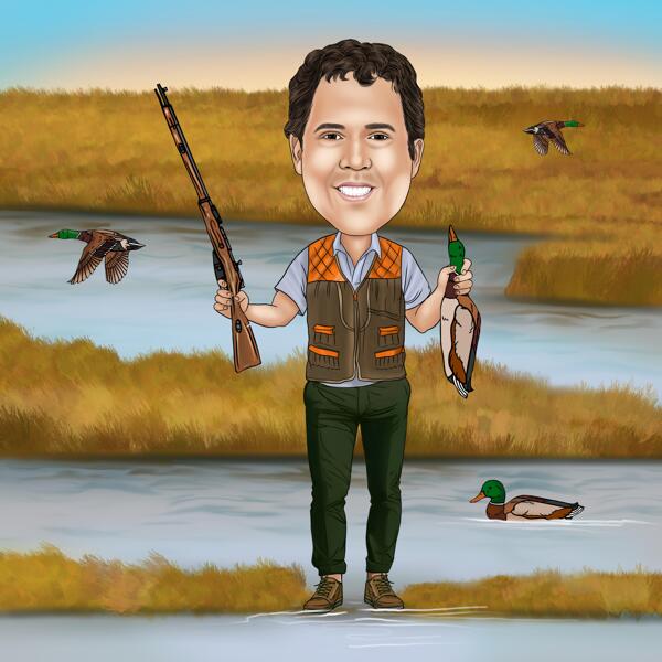 Caricature d'un chasseur d'oiseaux à partir de photos