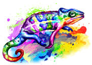 Scaly Reptile Caricature Portrait from Photos in Bright Watercolor Style