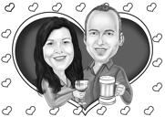 زوجين كاريكاتير مع كأس من النبيذ لمحبي النبيذ