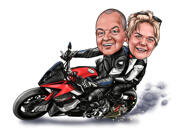 Paar auf Motorradkarikatur im Farbstil von Fotos