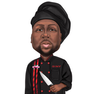 Black Chef Uniform Cartoon Caricature Portrait in Color Style from Photo