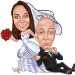 Caricature drôle de la mariée traînant le marié