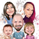 Colored Caricature: Family in Natural Watercolor Style