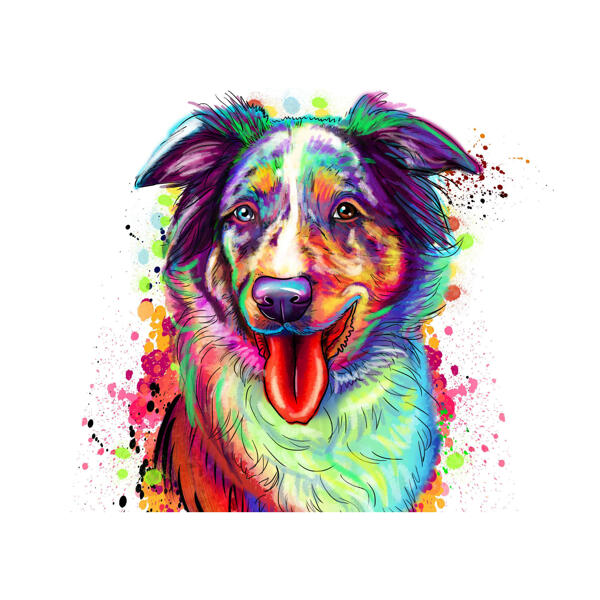 Australian Shepherd Aquarell Stil Karikatur Portrait von Photo