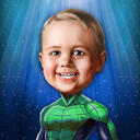 Цифровая карикатура ребёнка в образе супергероя нарисованная с фото.