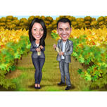 Карикатура пары виноделов из фотографий на фоне виноградника для индивидуального подарка