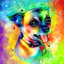 Акварельный карикатурный портрет собаки с фотографии на нейтральном цветном фоне