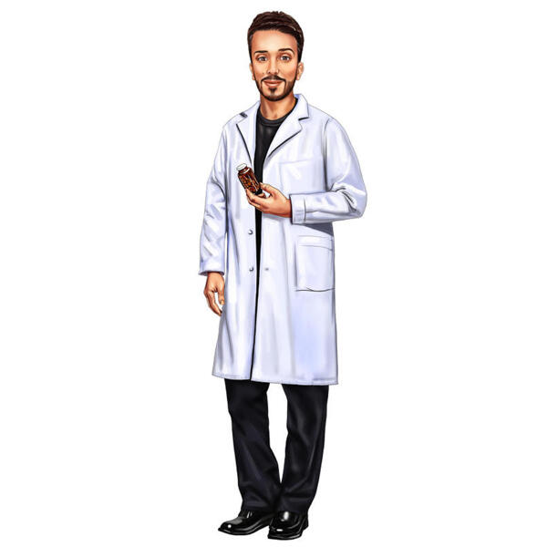 Portrait de dessin animé d'un pharmacien en pied