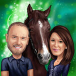 زوجين مع كاريكاتير الحصان