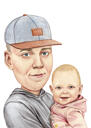 Pai com desenho de desenho animado de bebê e criança