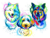 Dessin de portrait de chiens à l'aquarelle dans des tons pastel avec un arrière-plan personnalisé