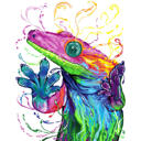 Ķirzakas hameleonu rāpuļu karikatūra akvareļu stilā no fotoattēla