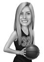 Jogador de basquete feminino em preto e branco