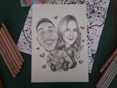 Couple in Love Caricature Gift in Black and White Style from Photo Printed on Poster