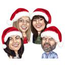 Carte digitali di caricatura di Natale del gruppo aziendale di Santa Hats tratte dalle foto
