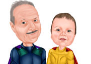 Superkangelaste vanaisa ja lapselapse karikatuur