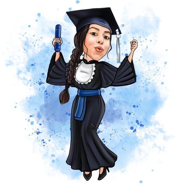 Custom Graduate Caricature in Watercolor Style